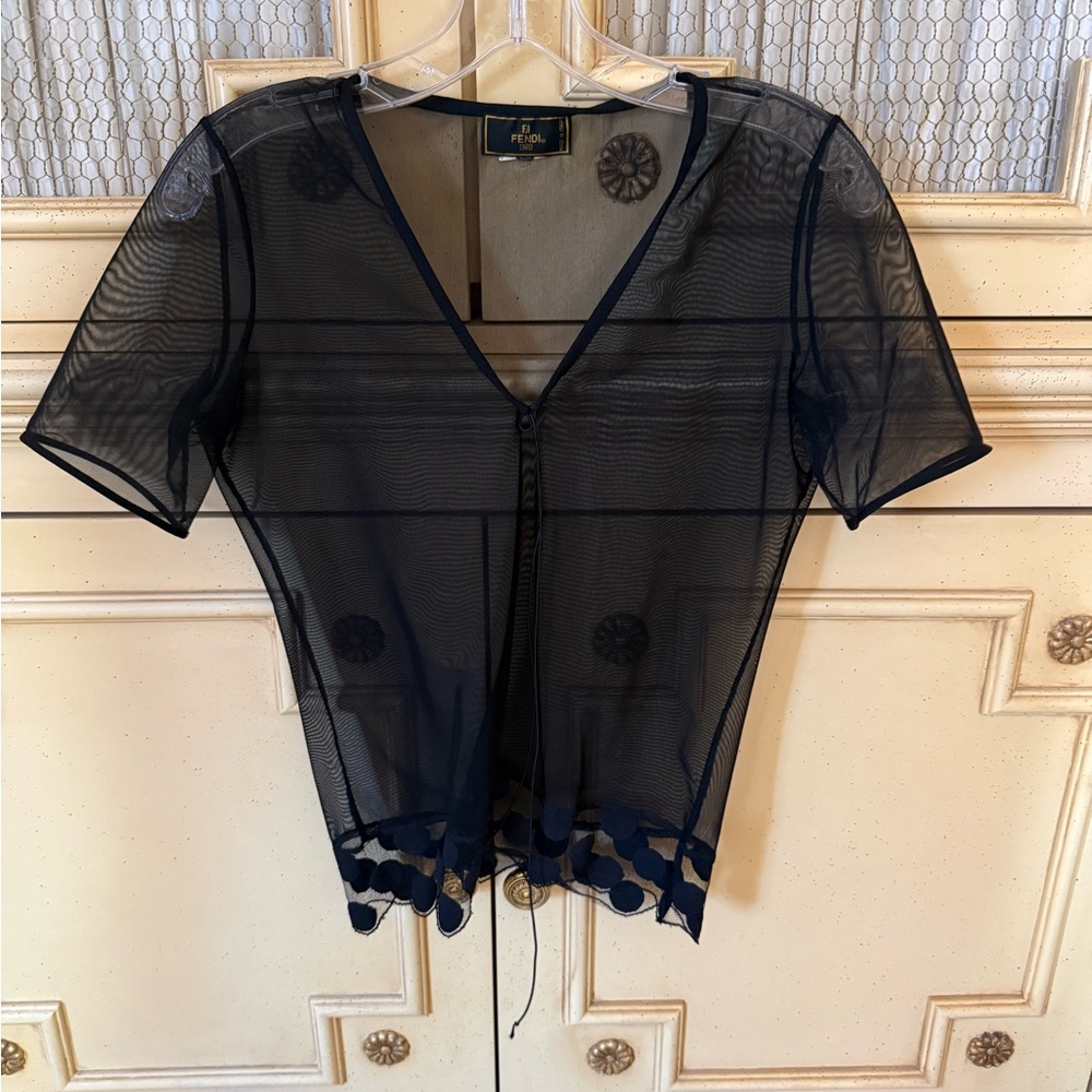 Fendi Sheer Black Mesh Short Sleeve Top